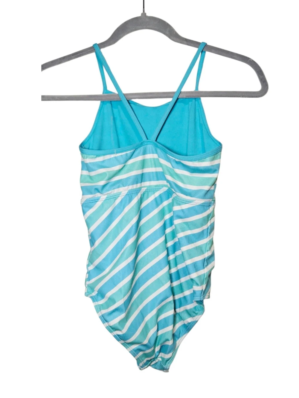Hurley Girls Ribbed Cutout One Piece Swimsuit Turquoise Stripe UPF 50+ 10/12